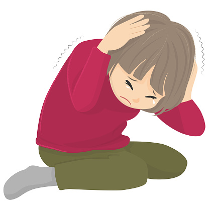 Graphic of girl crouching down while holding her head